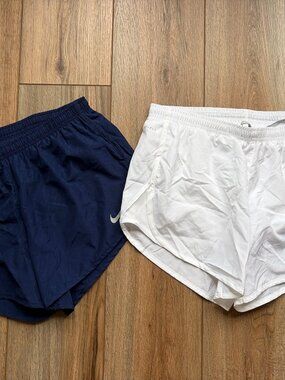 Bundle of 2 ladies running shorts Nike Dri-Fit size medium white navy blue